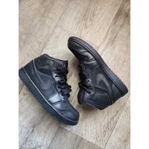 NIKE Air Jordan 1 Men's Mid Black on Black Basketball Sneakers Size 8